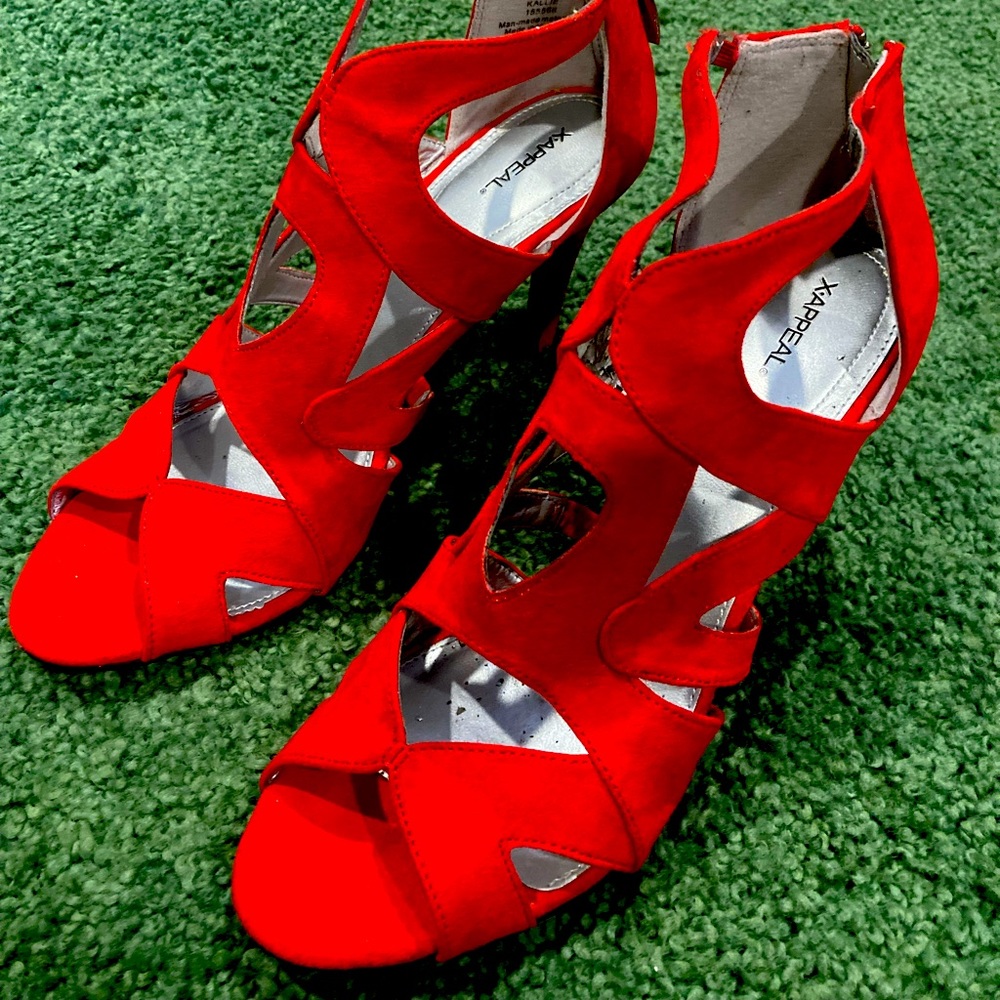 Red heeled sandals